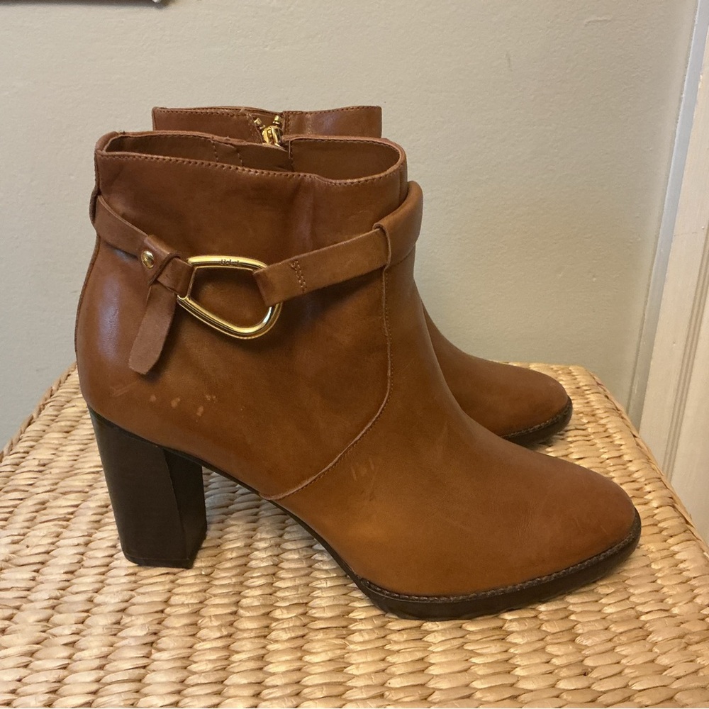 Lauren Ralph Lauren Tan Laletta Leather Bootie Ankle Boot 6.5 B Zip Closure